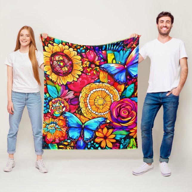 Förändring av Butterfly Blommigt Tapestry Fleecefilt (På plats)