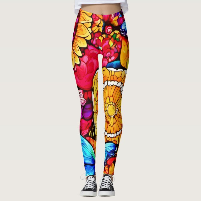 Förändring av Butterfly Blommigt Tapestry Leggings (Framsida)