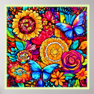 Förändring av Butterfly Blommigt Tapestry Poster