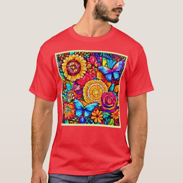 Förändring av Butterfly Blommigt Tapestry T Shirt (Framsida)