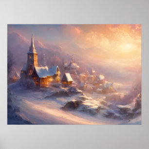 Förändring av byn Snö-Covered Poster