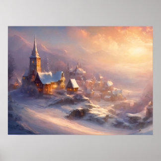 Förändring av byn Snö-Covered Poster