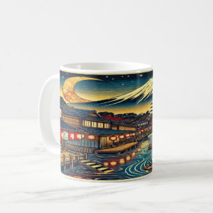 Förändring av japanska byar under Moonlit Fuji Kaffemugg