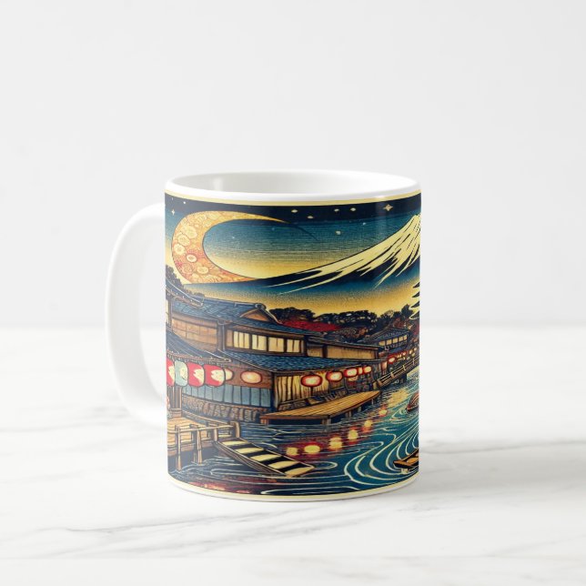 Förändring av japanska byar under Moonlit Fuji Kaffemugg (Framsida vänster)