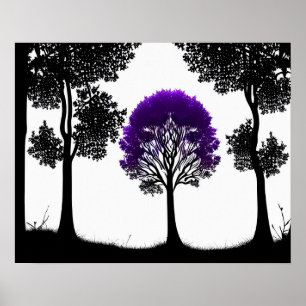 Förändring av Lila Träd i Monokrom Forest Poster