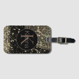 Förändring av Mandala med Guld Stars Monogram Bagagebricka