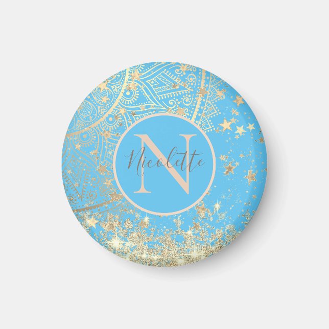 Förändring av Mandala med Guld Stars Monogram Magnet (Framsidan)