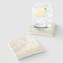 Förändring av Mandala med Guld Stars på White Stenunderlägg