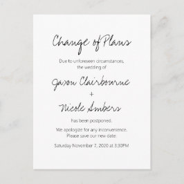 Förändring av planer för senareläggning av Bröllop Vykort