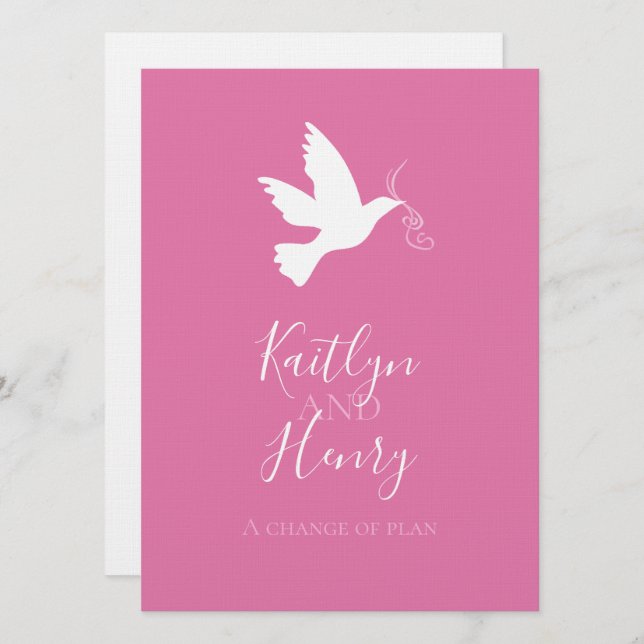 Förändring av planerna för rosa av vitduva rosett  inbjudningar (Fram/baksida)