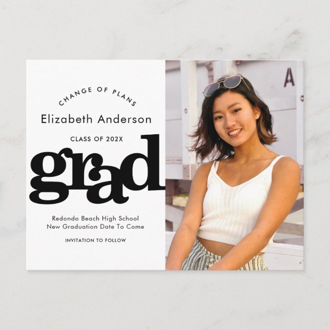 Förändring av studenten-plan med fetstil för svart inbjudan vykort (Framsida)