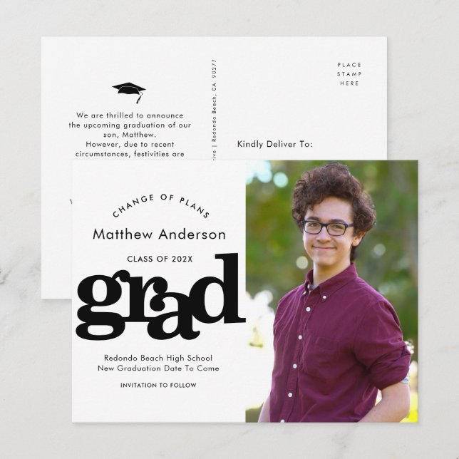 Förändring av studenten svarta fet typografi inbjudan vykort (Fram/baksida)