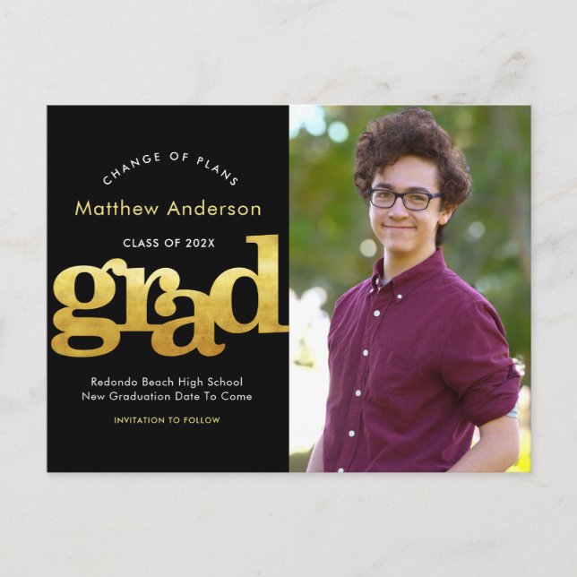 Förändring av studenten svarta guld-typografi inbjudan vykort (Framsida)