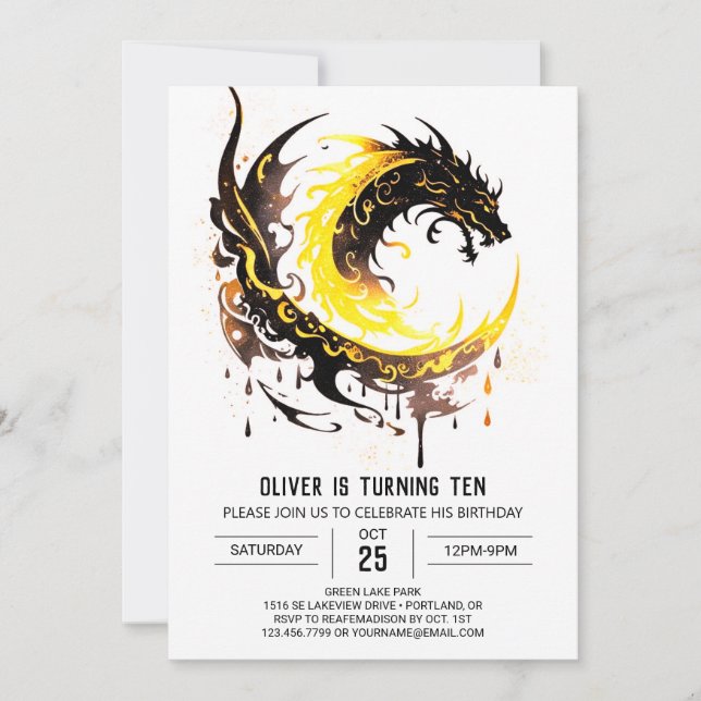 Förändring av vattenfärgen Dragon Birthday Inbjudningar (Framsida)