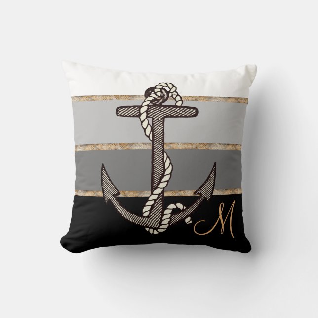 Föranka och räv (svart övertoning med monogram) kudde (Framsida)