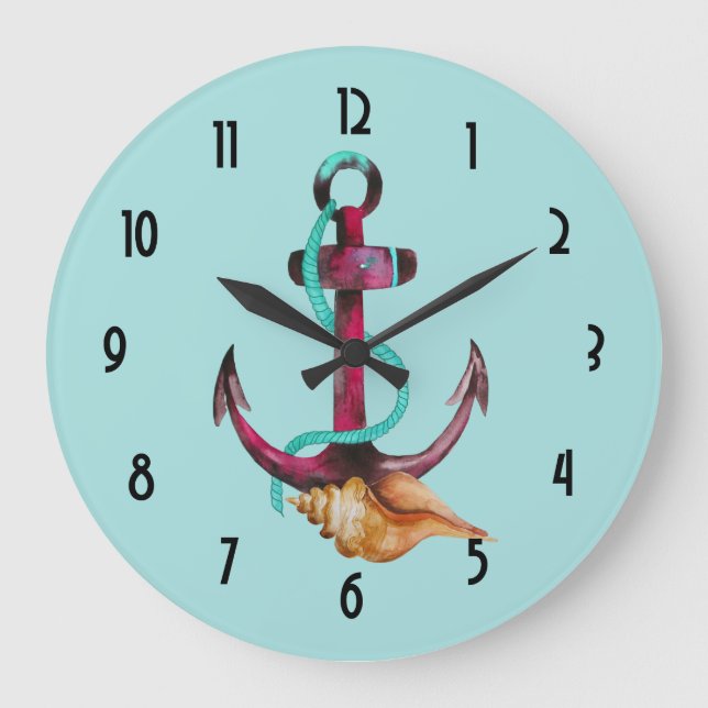 Förankra med påve och segelskal i vattenfärger stor klocka (Framsida)