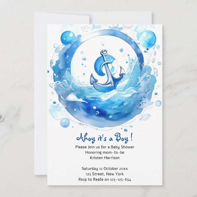Förankrad i glädjen: Nautical Boy Baby Shower Inbjudningar (Framsida)