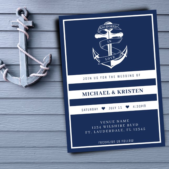 Förankrad i Kärlek Nautical Blue Anchor Bröllop Inbjudningar (Anchored in Love Nautical Blue Anchor Wedding Invitation
)