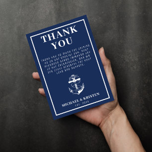 Förankrad i Kärlek Nautical Blue Anchor Bröllop Tack Kort