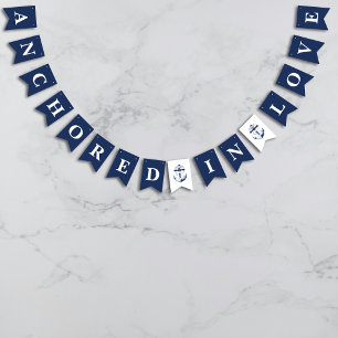 Förankrad i Kärlek Nautical Blue Anchor Bröllop Vimplar