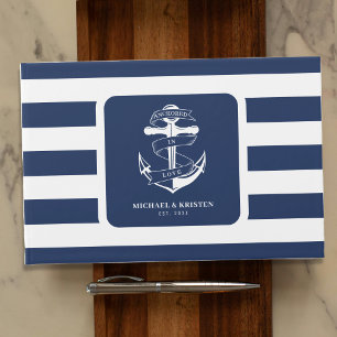 Förankrad i Kärlek Nautical Blue Anchor Stripe Gästböcker