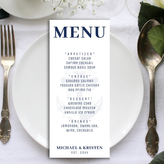 Förankrad i Kärlek White Nautical Anchor Bröllop Meny (Anchored in Love White Nautical Anchor Wedding Menu
)