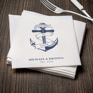 Förankrad i Kärlek White Nautical Anchor Bröllop Pappersservett