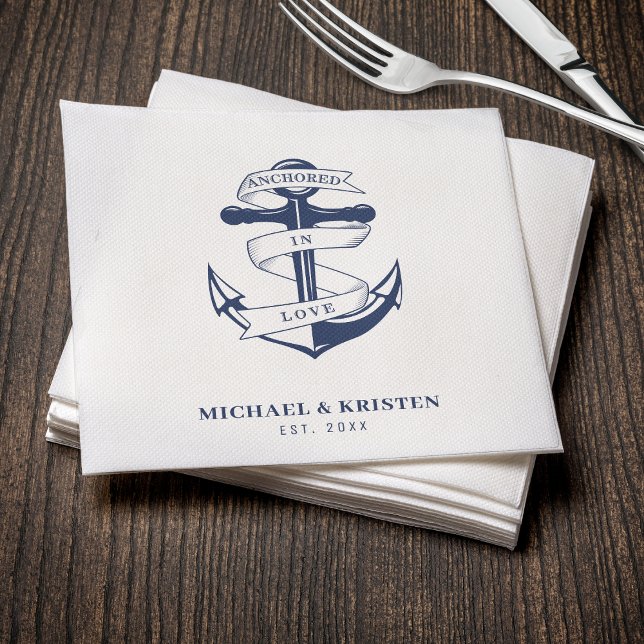 Förankrad i Kärlek White Nautical Anchor Bröllop Pappersservett (Anchored in Love White Nautical Anchor Wedding Napkins
)