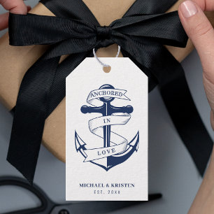 Förankrad i Kärlek White Nautical Anchor Bröllop Presentetikett