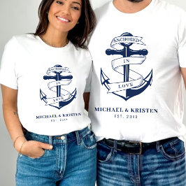 Förankrad i Kärlek White Nautical Anchor Bröllop T Shirt