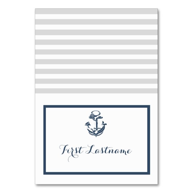 Förankring Grå och marinblå Nautilus sittplatskort Bordsnummer (Framsidan)
