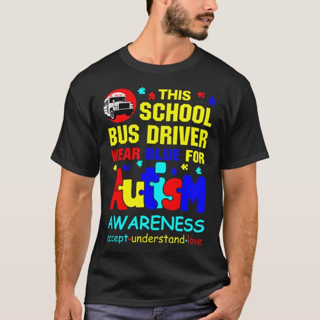 Förarblått för Autism i Buss T Shirt (Framsida)