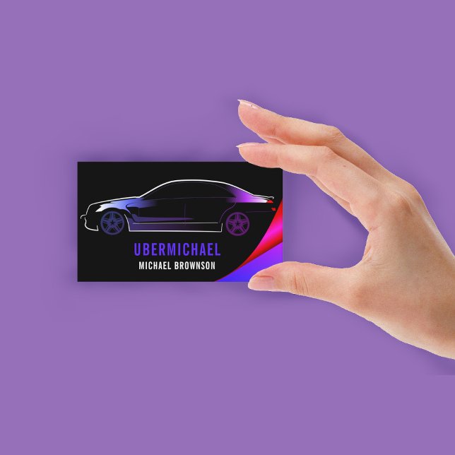 Förare Metallisk Bil Svart lila neon Auto Visitkort (Driver Metallic Car Black purple neon Auto Business Card)