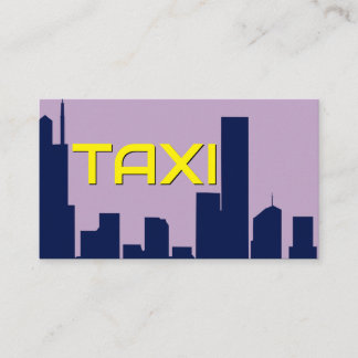 Förarhytten för taxi med blått cityskylin i gult visitkort