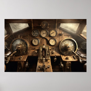 Förarkabin för flygplanet i Steampunk Poster
