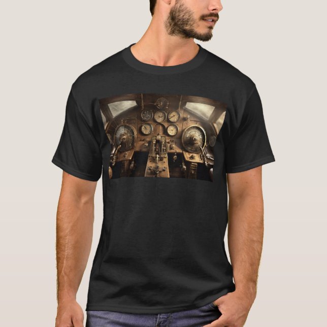 Förarkabin för flygplanet i Steampunk T Shirt (Framsida)