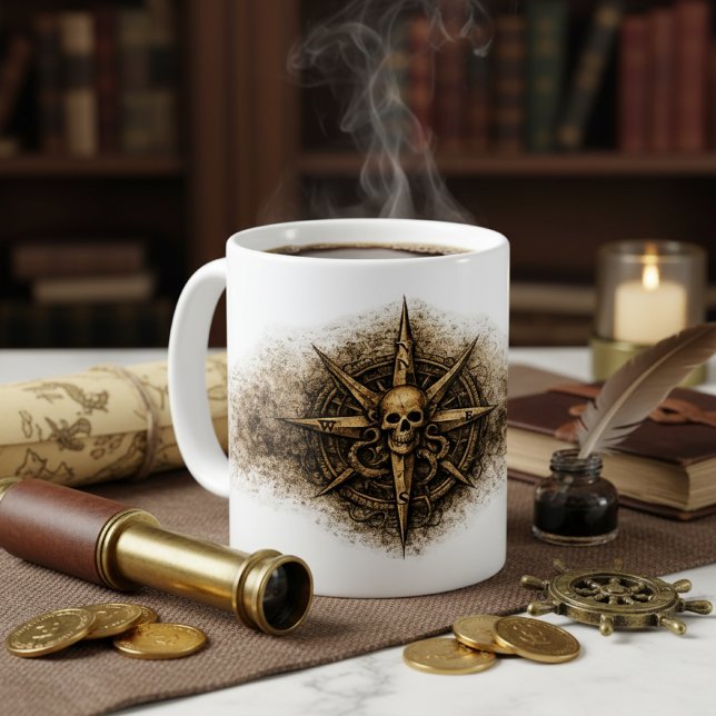 Förbannad Kompasssigill Sjöpirat Kaffemugg (Skapare uppladdad)