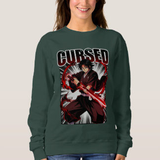 Förbannad – Mörk Anime-Style Katana Krigare Grafik T Shirt