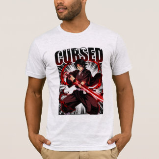 Förbannad – Mörk Anime-Style Katana Krigare Grafik T Shirt