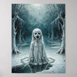 Förbannad spökbarn som kommer upp ur en frusen sjö poster