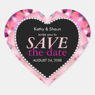 Förbered Rosa Tropical Save the Date Heart Teccker Hjärtformat Klistermärke