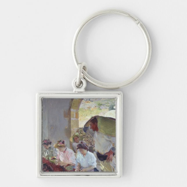 Förbereda de torra druvorna, 1890 fyrkantig silverfärgad nyckelring (Framsidan)