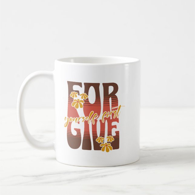 Förbereda dig själv först - Retro-Daisyn blomma Kaffemugg (Vänster)