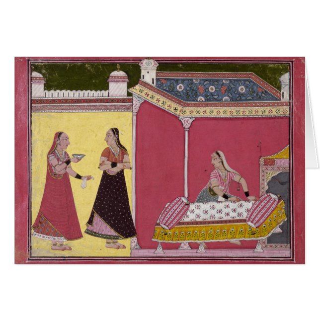 Förbereda sängen, Bilaspur, c.1690-1700 Hälsningskort (Framsidan Horizontal)