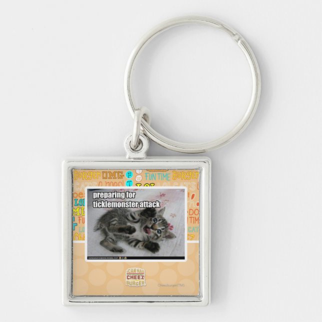 Förbereda sig för Ticklemonster attack Fyrkantig Silverfärgad Nyckelring (Framsidan)