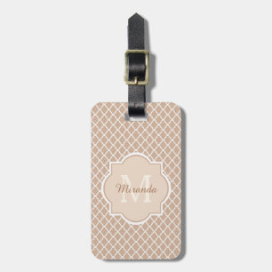 Förbereda Tan Quatrefoil Monogram med namn Bagagebricka