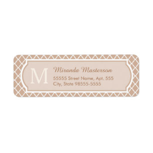 Förbereda Tan Quatrefoil-Monogram med namn Returadress Etikett