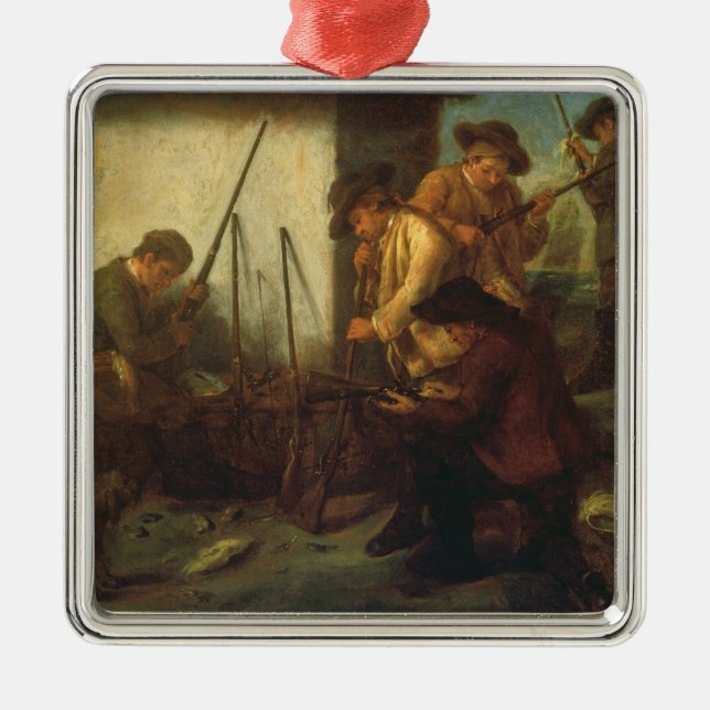 Förbereda vapnen (olja på kanfas) julgransprydnad metall (Framsidan)