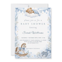 Förberedande Björn Baby Shower Pojke Inbjudan