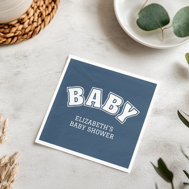 Förberedande Universitets Elit Navy Babyfirande Pappersservett (Preppy Collegiate Varsity Navy Baby Shower Napkins)